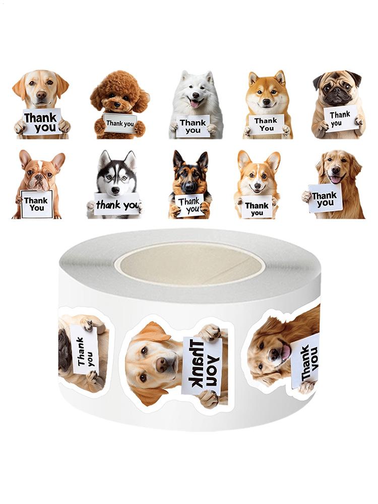Dog Stickers for Kids 500 Pieces Aesthetic Thank You Decal Roll Animal Water Bottle Stickers for Toddler for Children Boys Girls