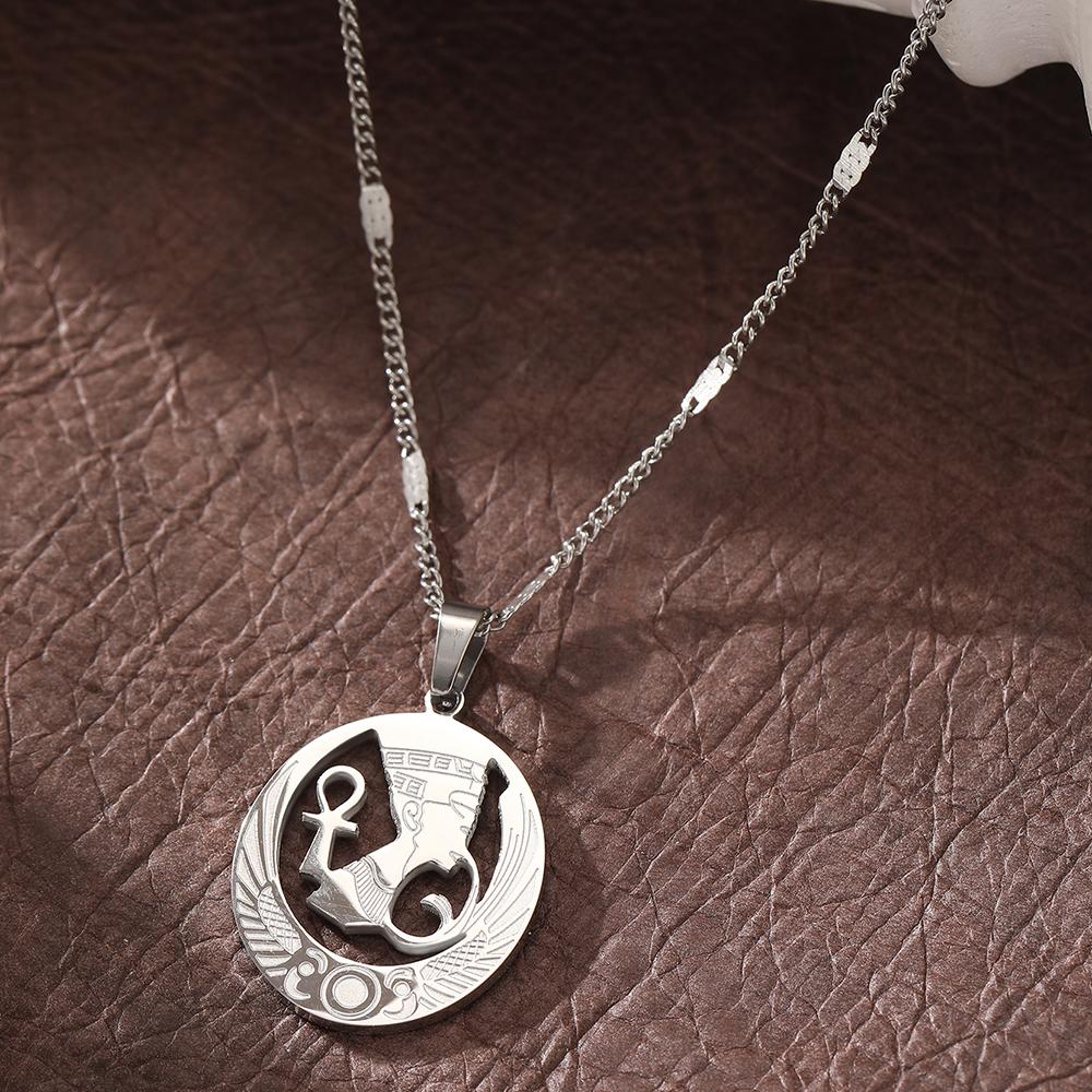 

Stainless Steel Necklaces Africa Egypt Pharaoh Queen Openwork Engraving Design Hanging Pendant Necklaces For Women Zircon Gifts
