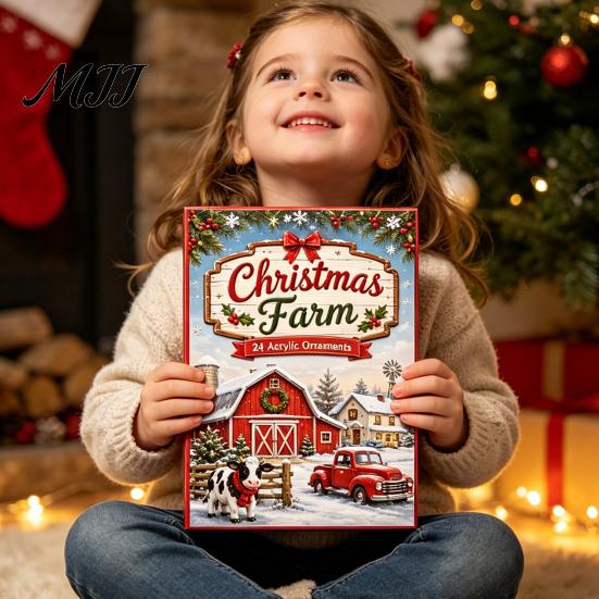 Christmas Countdown Set 2026 Farm Advent Calendar, 24 Day Box with 2D Acrylic Animal Ornaments, Festive Tree Hanging Decor for Holiday Home Decoration