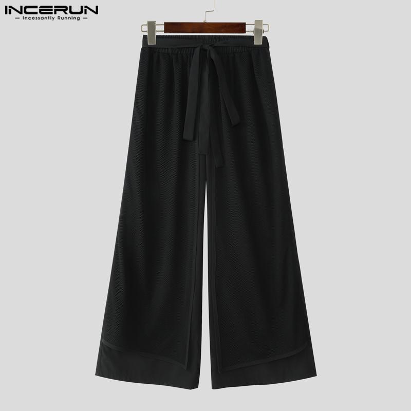 INCERUN Men's High Elastic Waist Layers Patchwork Casual Wide Legs Pants Trousers