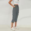 Women's Casual Loose Cotton Linen Yoga Jogger Pants 3/4 Solid With Pockets And Elastic Waist