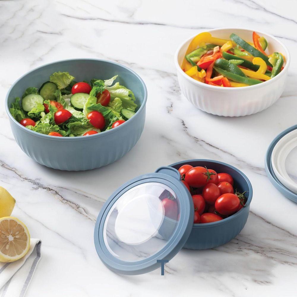 4 Pieces/set Practical Food Grade Wide-Mouth Mixing Bowl Set Stacking Plastic Salad Bowl With Visible Lid Sealed Crisper Fruit