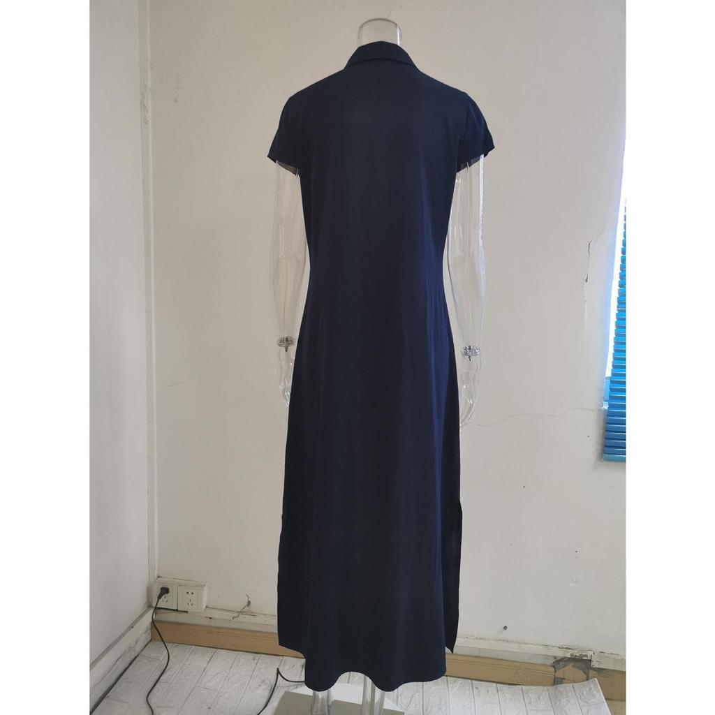 2026 New Women's Denim Shirt Dress - Long Casual Maxi Dress with Shirt Collar, Side Slit, Pockets, and Flared Hem, Plus Size Comfortable Summer Dress