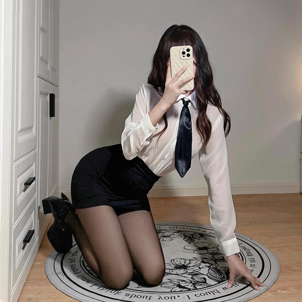 OL Secretary Cosplay Sexy Erotic Extreme Female Teacher Teacher Costume Suit Mini Skirt Ladies Temptation Costume 5 Piece Set [Sexyhot] See-Through