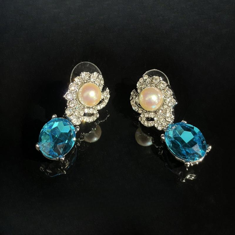 Fashionable Retro Style Inlaid Zircon Blue Droplet Pearl Necklace Earrings Look Elegant And When Worn