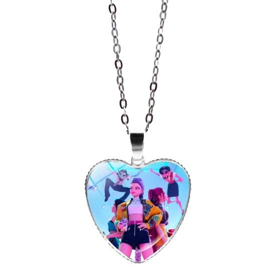 Korean Pop Hunters Necklace Anime Merchandise Necklace Cute Heart Pendant Anime Girl Group Necklace Gift for Movie Fans