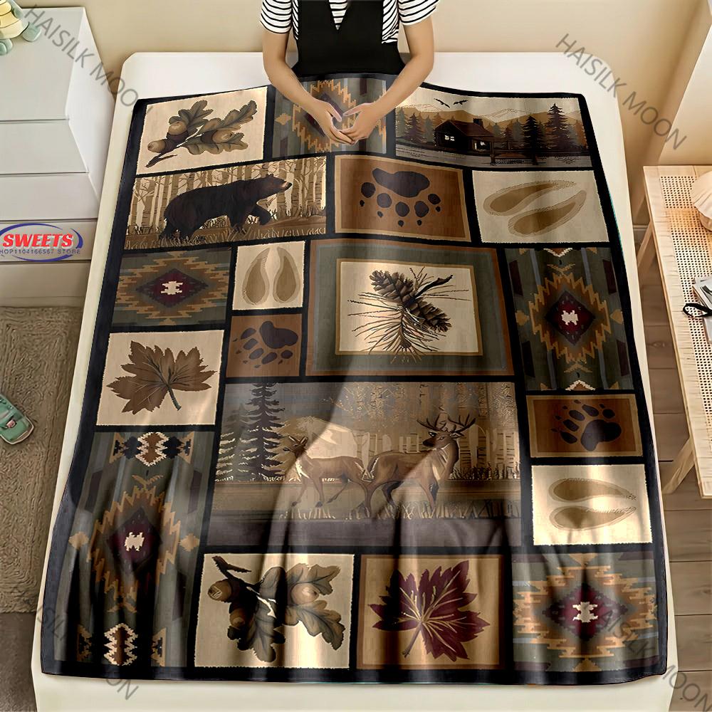 American Country Animal Print Blanket Warm Soft and Comfortable Home Travel Blanket Sofa Bedding Cover Blankets Gift for Friends