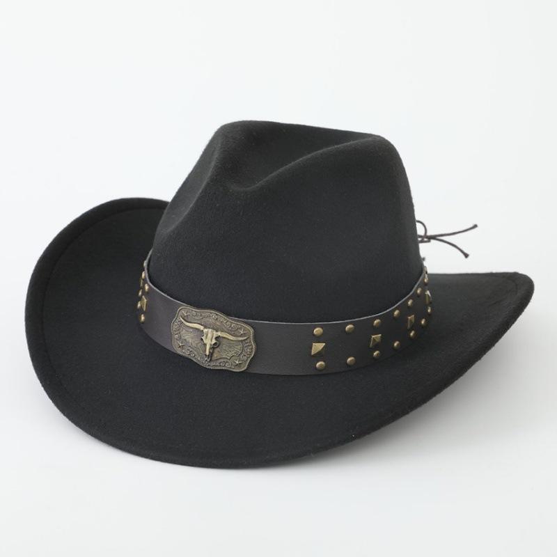 Hot-selling top hat, ethnic style cow head, western cowboy top hat, rolled brim, retro riding hat, woolen felt hat