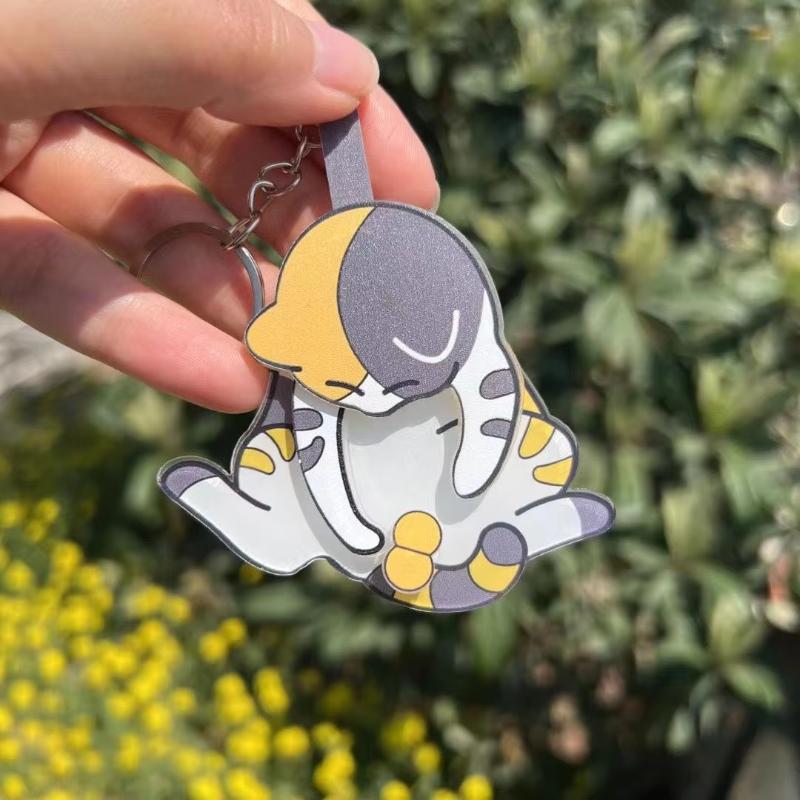 Acrylic Kawaii Cartoon Cat Keychain Pendant Funny Rotatable Pull Play Egg Cat Keyring Accessories for Backpack Decor Gift