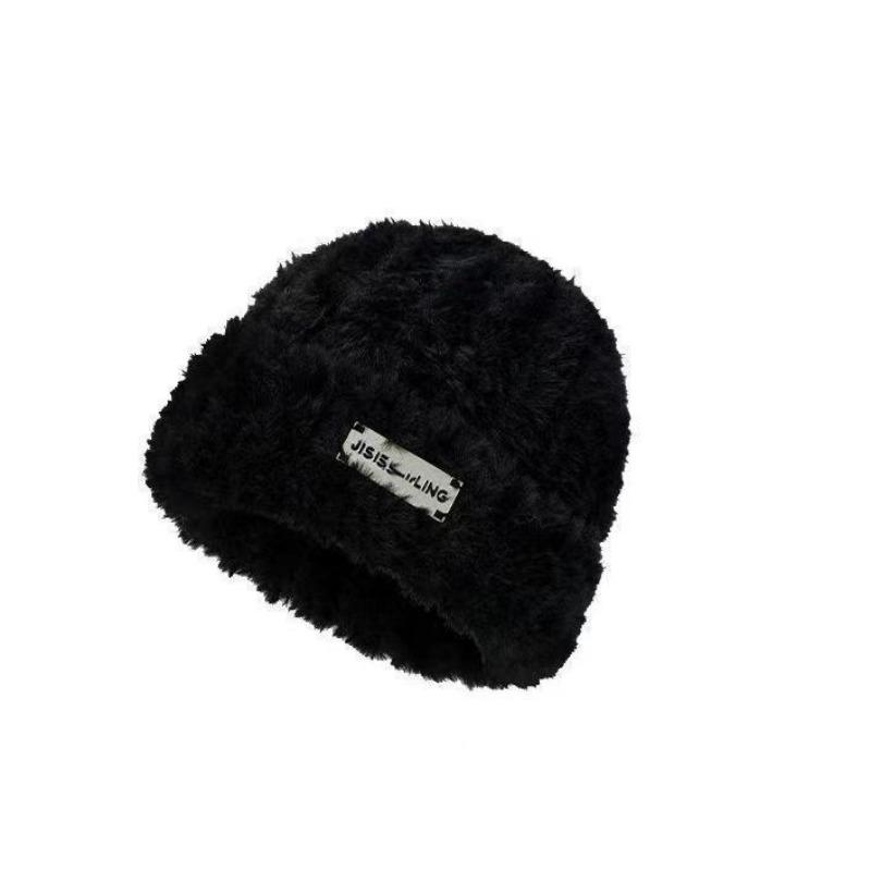 Autumn and winter women's wool hat versatile knitted hat bag head showing small face warm embroidery plush cold hat big head circumference