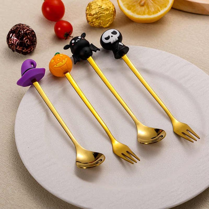 Halloween Cadeaus 304 Roestvrij Staal Koffielepels Halloween Stijl Hanger Taartvork Themafeest Tafelbestek Set
