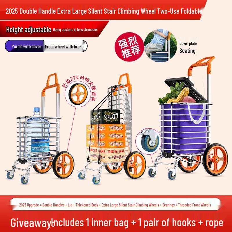 Giantex Folding Stair Climbing Grocery Cart - Lightweight, Portable & Hand-Pulled for Seniors