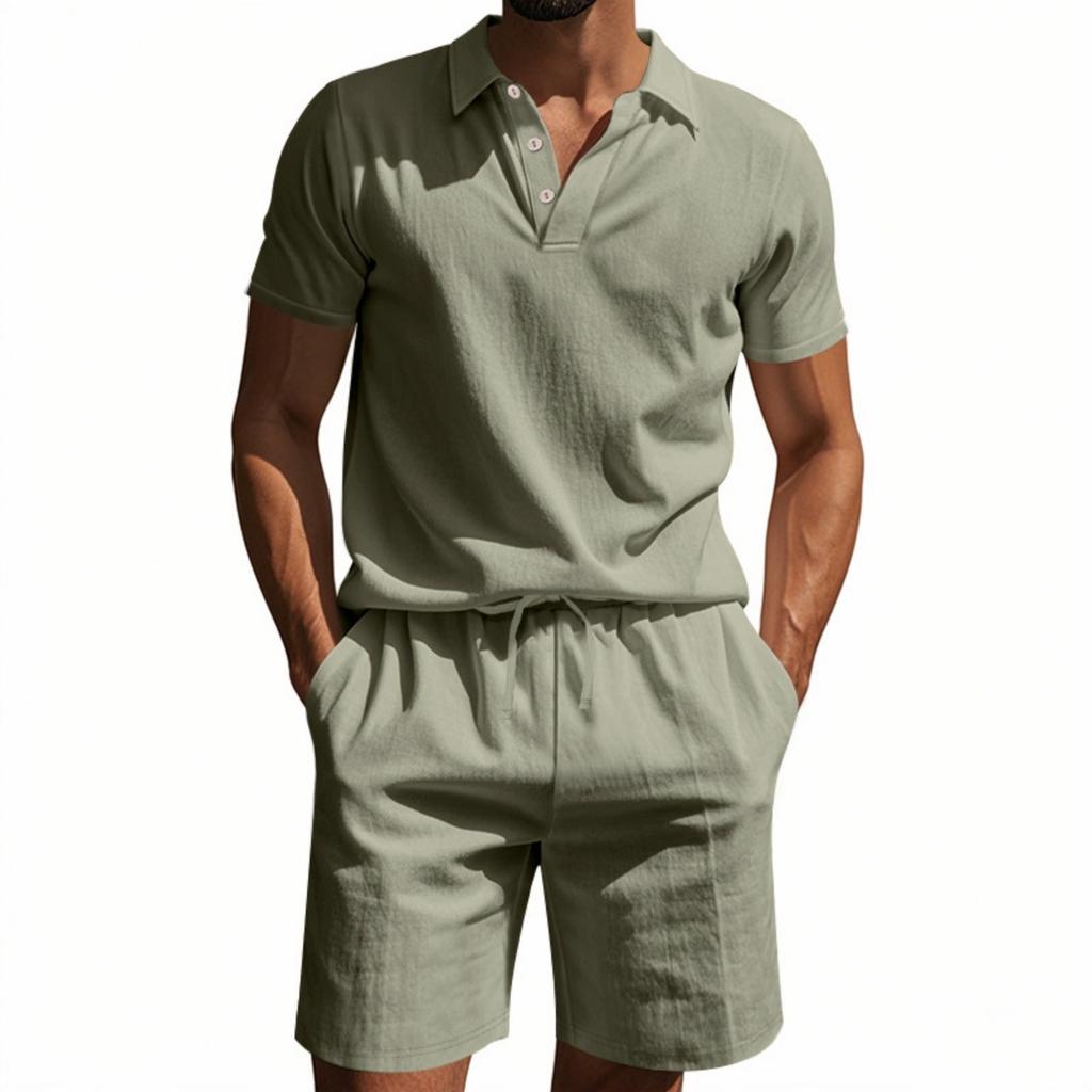 Men's 2 Pieces Linen Set Summer Beach Outfits Casual Short Sleeve Shirts And  Vacation Shorts