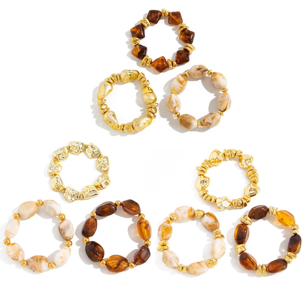 Salircon Y2K 3 Pcs/set Bohemian Acrylic Resin CCB Beads Bracelet Women Vintage Baroque Style Splicing Bangle Daily Charm Jewelry