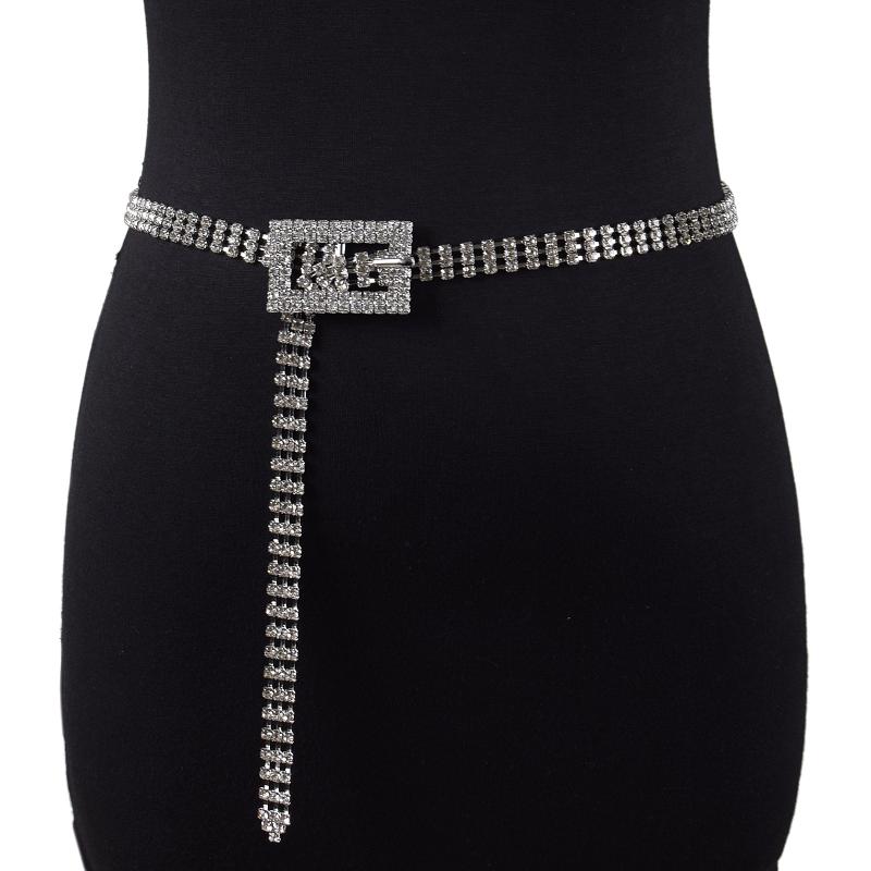 Gold And Silver Rhinestone Thin Belt Fashion Women Elegant Waist Chain With Heart Buckle Belt Skirts Jeans Accessories