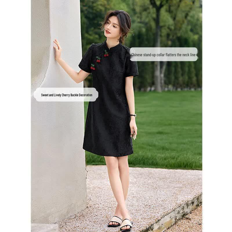 XWI New Chinese Style Jacquard Stand-Up Collar Dress
