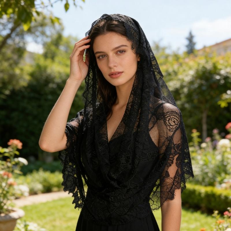 Gothic Bridal Veils Lace Brimmed Wedding Headpiece With Floral Lace For Halloween Bride Ceremony Accessories