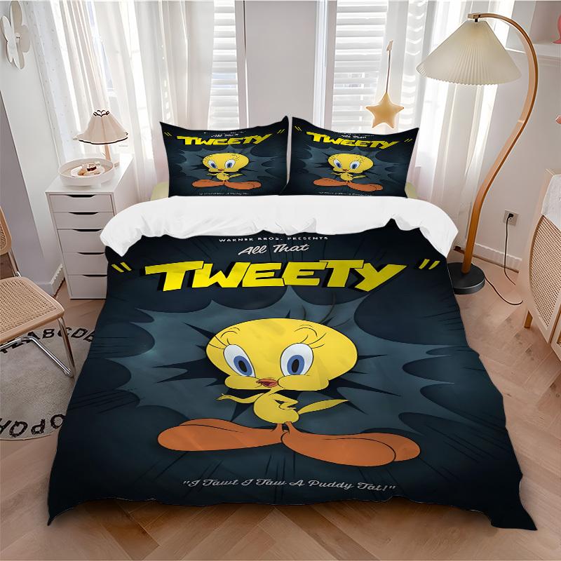 

3pcs bedding set Tweety Bird Looney Tunes Includes 1 Comforter+2 Pillowcases, Without Pillow Inserts, Soft Comfortable, Lightweight Breathable253 135x200cm