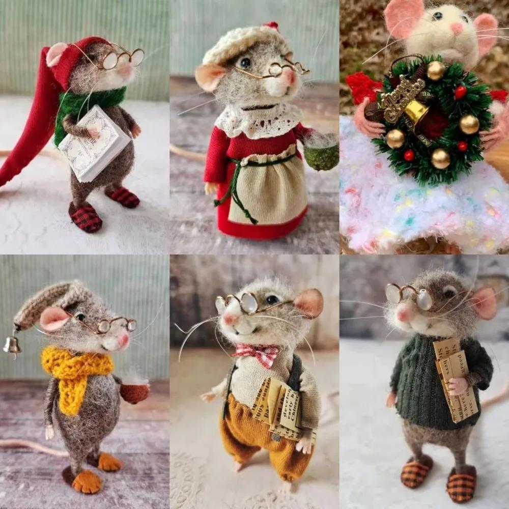 Mouse Christmas Needle Felted Mouse Craft Decorations Needle Felted Cute Needle Felted Mouse Handmade Material Package