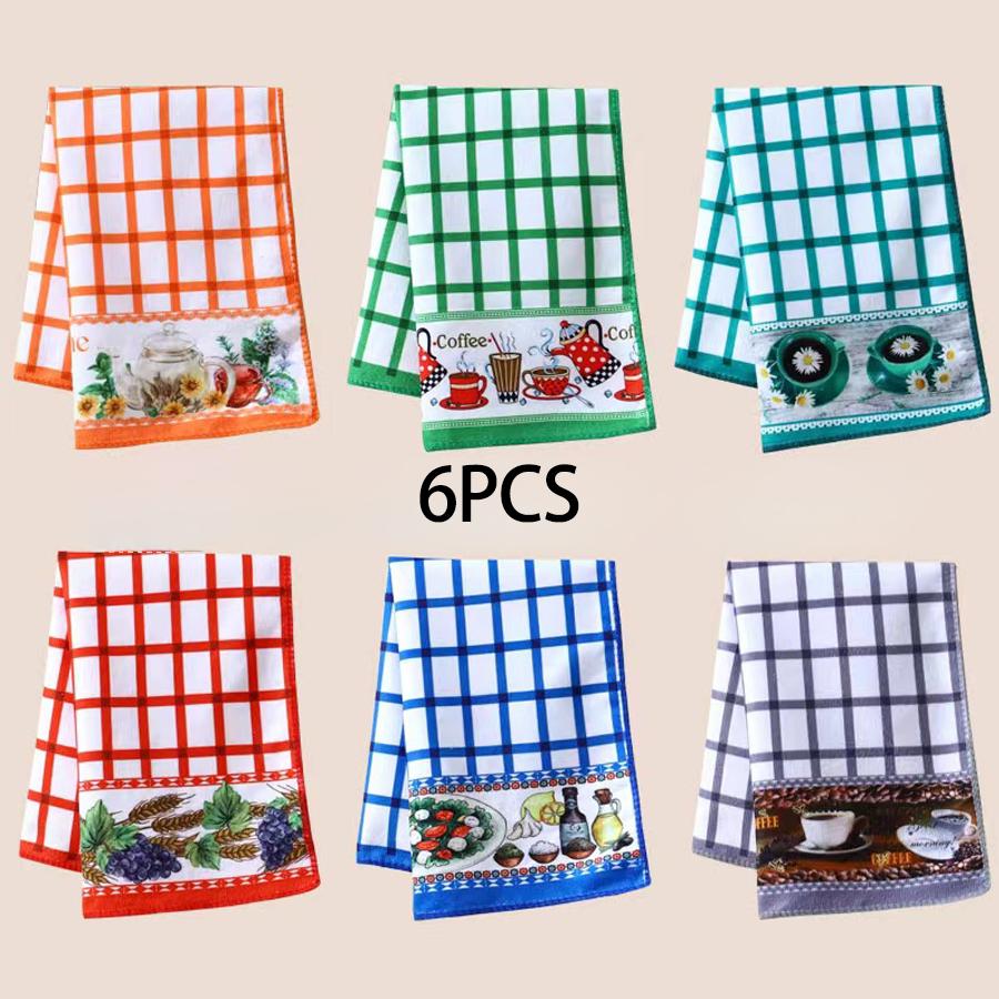 6er-Pack, Küchenhandtücher im lustigen und minimalistischen Stil, farbenfroher bedruckter dekorativer Stoff, weich und saugfähig, festliche Geschirrtücher, Reinigungsmittel.