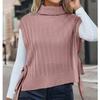 Womens Solid High-Neck Sleeveless Knit Vest With Side Tie Detail Fall Winter Office Chic Layering Top