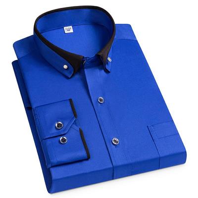 Herren Elastisches Knitterarmes Langarmhemd mit Diamantknopf, Kontrastkragen und Tasche – Business Casual für alle Jahreszeiten.