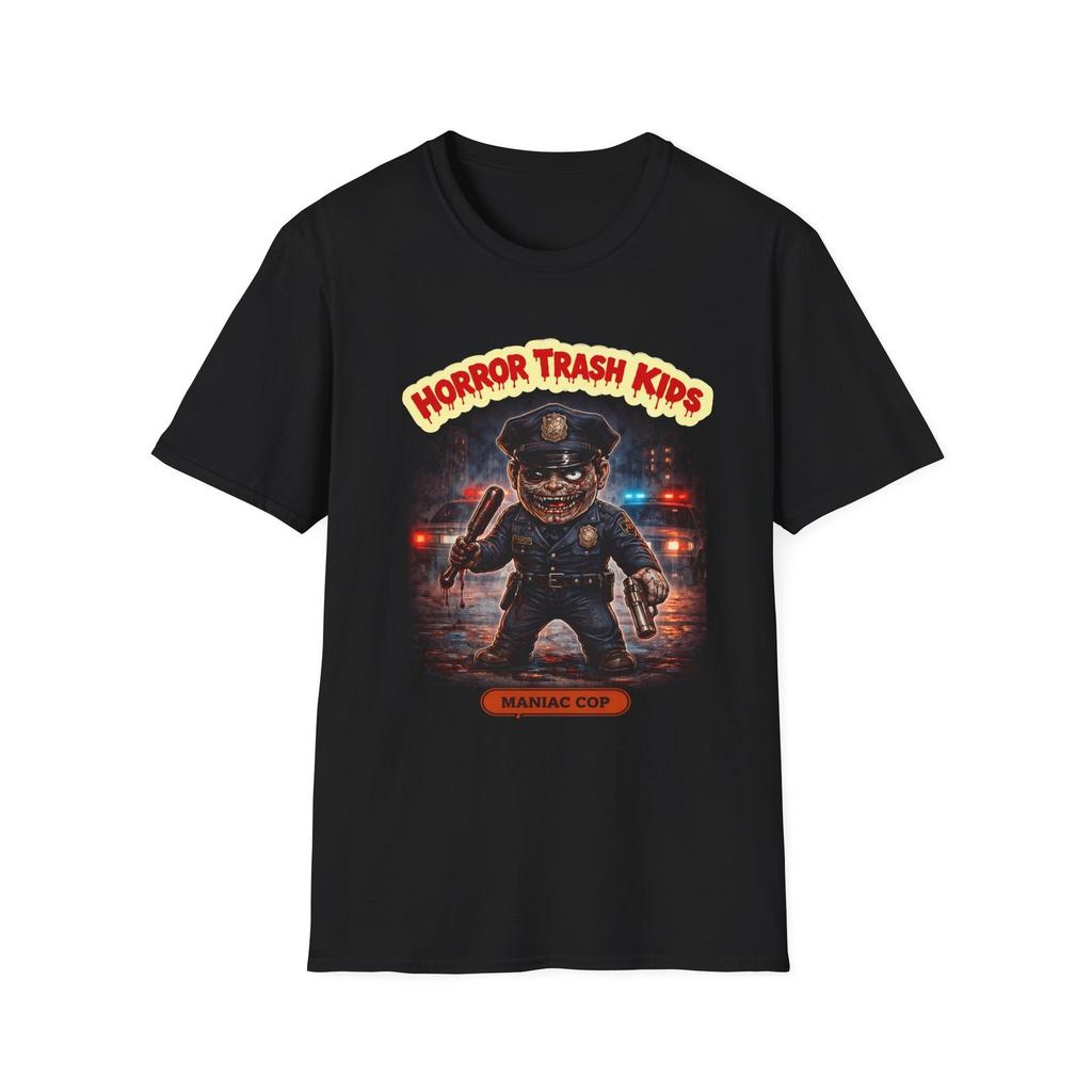 Horror Trash Kids Maniac Cop T-Shirt | Gruseliges Charakter-T-Shirt