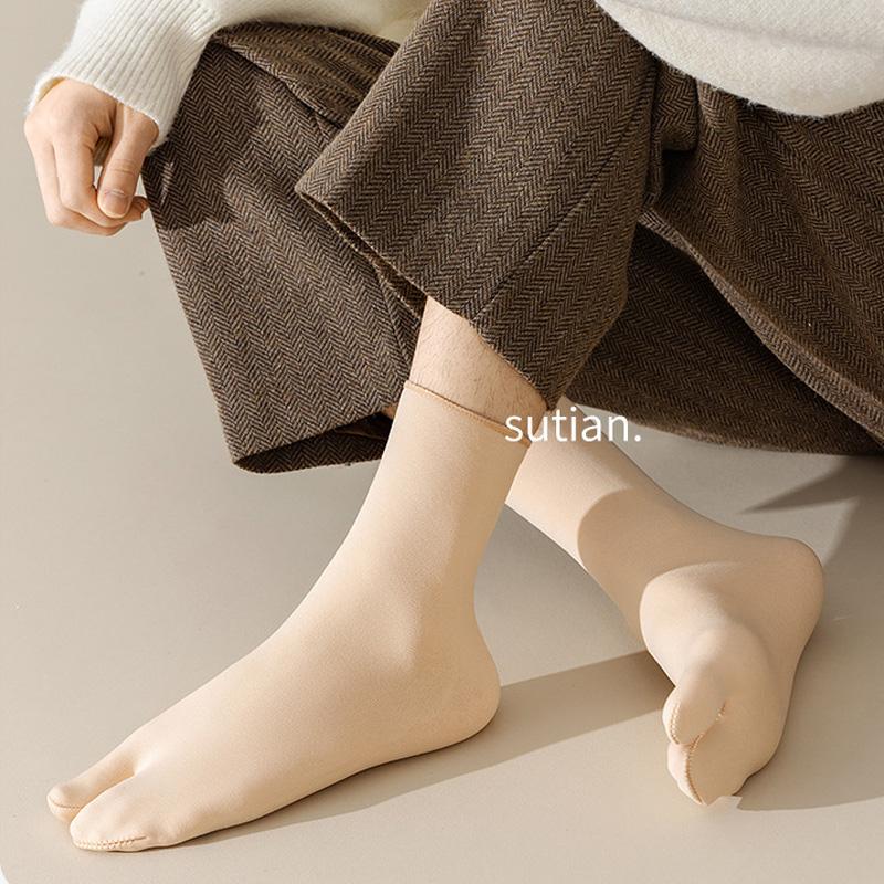 2 Pairs Winter Man Socks Short Solid Thick Keep Warm Thermal No Heel Fluffy Floor Sleeping Against Cold Snow Socks For Husbands