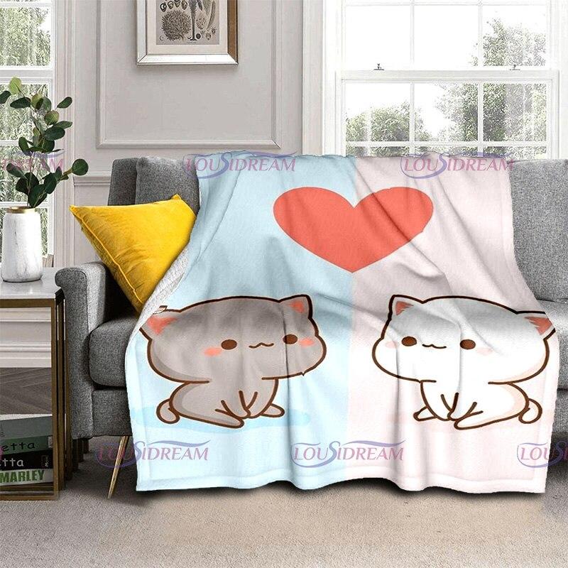 Kreslená broskvová deka pro kočky Super hřejivá dětská dívka Roztomilá kočičí deka Cestovní povlečení Rozkládací pohovka Deka pro milovníky narozenin Dárek pro milence