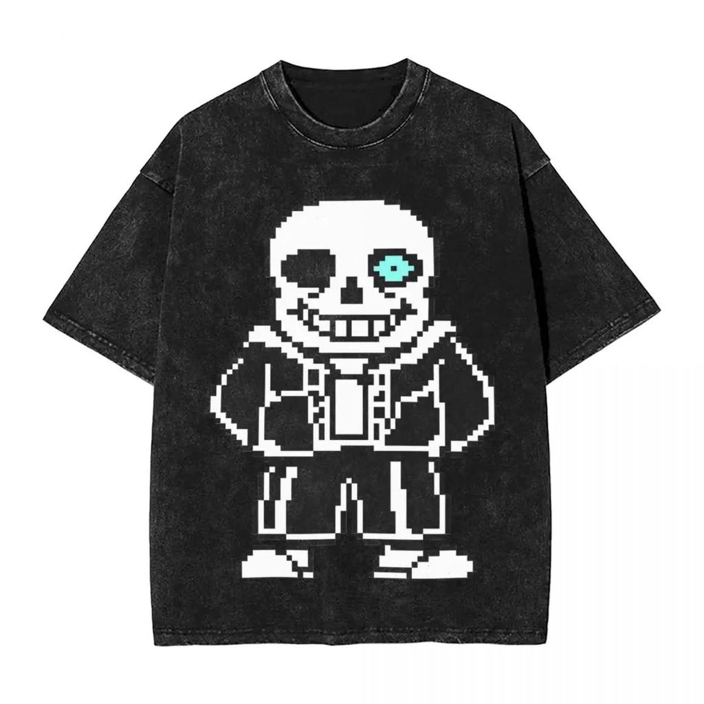 Hot Sale PS Game Undertale Sans Papyrus Graphic Print Vintage Washed TShirt Men Women Cotton Fashion Summer Tee Oversized Top