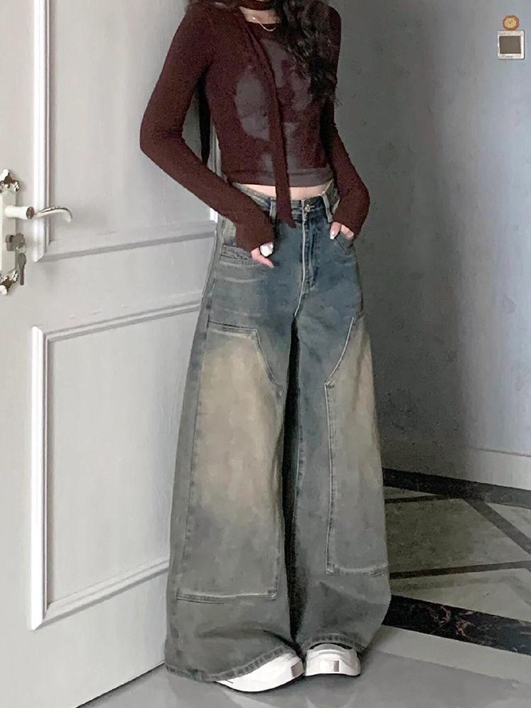 Retro High-Waist Wide-Leg Jeans - Slimming Floor-Length Straight Leg Pants for Petite Frames