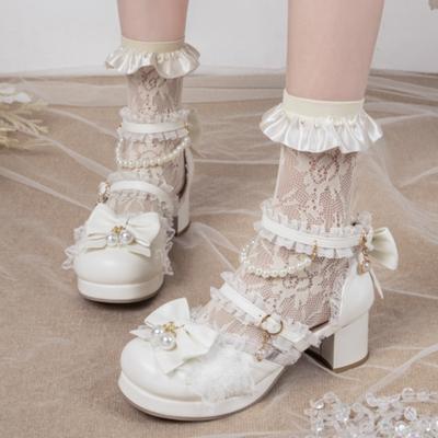 Dolci Scarpe Mary Jane Lolita da Donna con Tacco Basso Pizzo di Lusso Bianco Rosa con Tacco Scarpe da Festa Matrimonio Ufficio Danza Donna Estate 2025