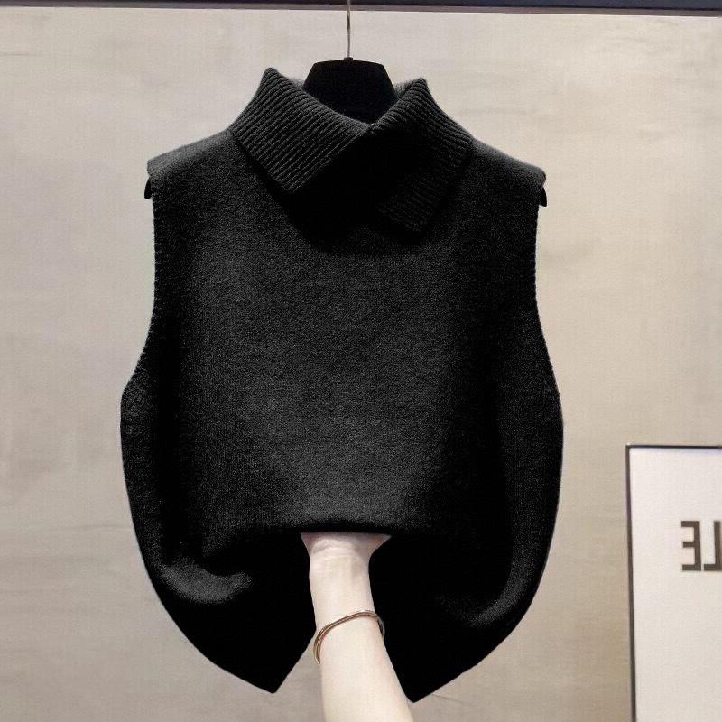 Otoño Invierno Coreano Color Sólido Solapa Sin Mangas Versátil Casual Chaleco Tejido Para Mujer
