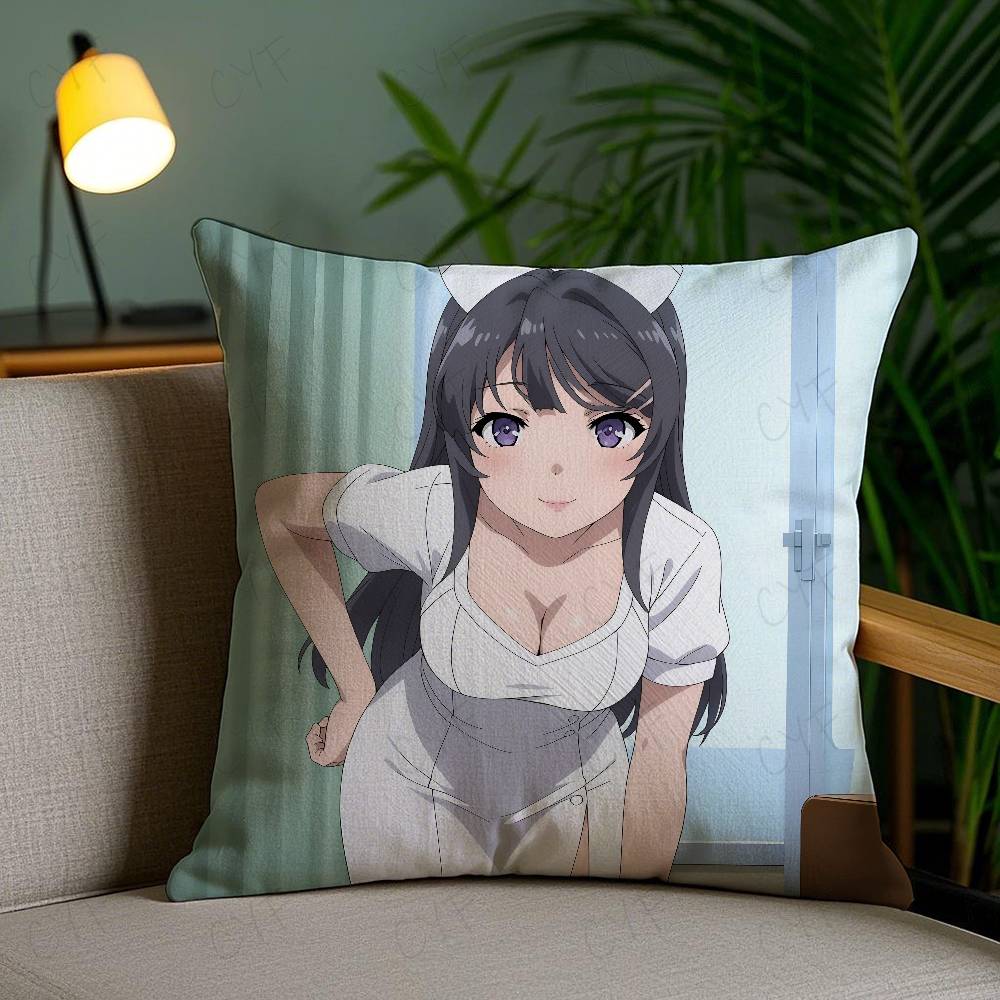 Sexy Anime M-Mai Sakurajima Pillow Case Custom Printed Brushed Fleece Pillow, Baby Skin-Touch, Eco-Friendly Dye-Sublimation Cush