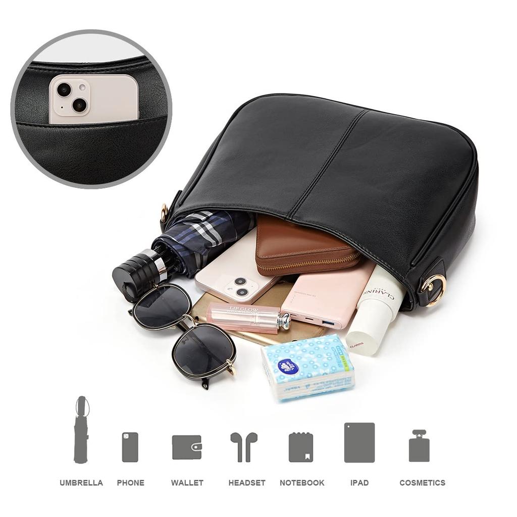 [BRASS TACKS Leathercraft] Genuine Leather Handbag Shoulder Bag for Women, Large Capacity, Elegant (Black 2)