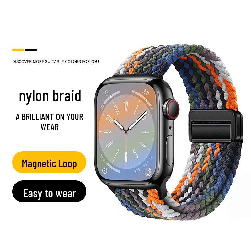 Nowy magnetyczny pasek nylonowy Apple Watch z pętelką dwuczęściową i magnetyczną klamrą.