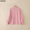 VONDA Women Casual Lapel Neck Crochet Lace Splice Long Sleeve Blouse Shirts