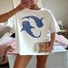 Blue Whale Shark Simple Printing T-Shirts Women Summer Tops Comfortable O-Neck T Shirt Fashion Casual Women Clothes
