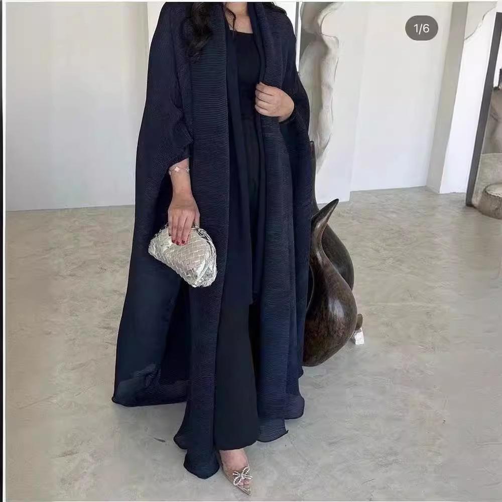 Middle Eastern 2024 Summer Pleated Fashion Lapel Tie Long Scarf Outerwear.