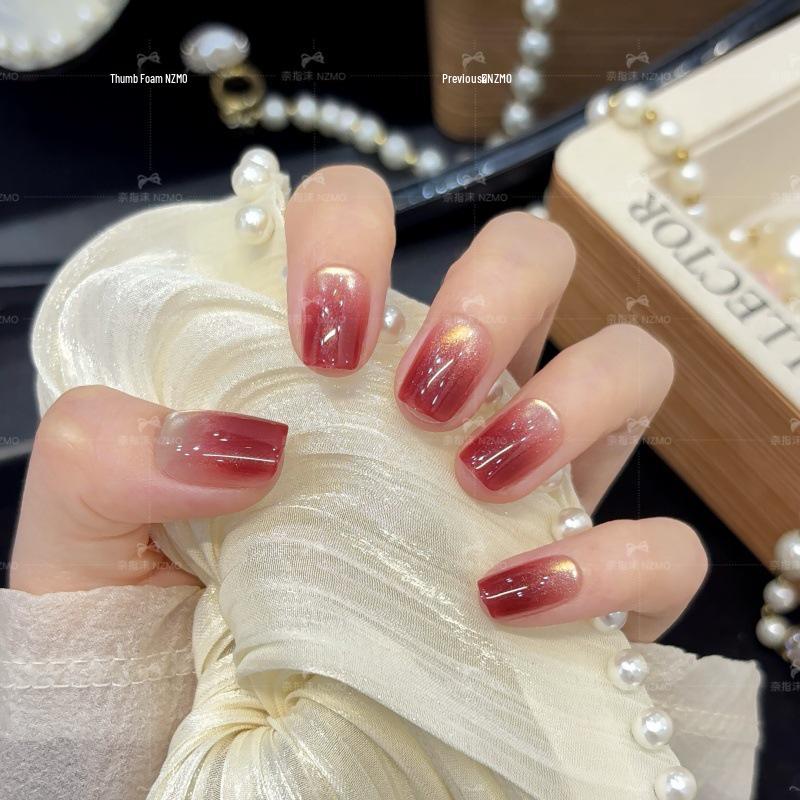 Wine-Stained Black Tea Gradient Nails: Handmade Wearable Nails for Whitening and Elegant Hand Shape Enhancement