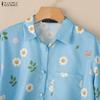 ZANZEA Women Turn Down Collar Casual 3/4 Sleeve Loose Floral Print Blouse