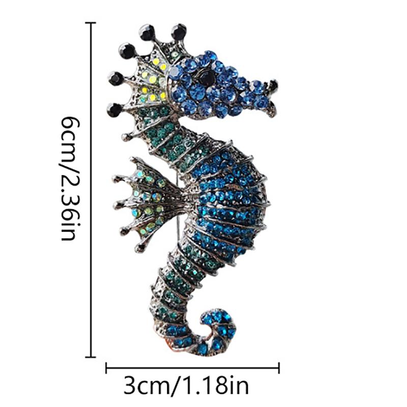 Creative Glittery Seahorse Brooch Pins Women Full  Hippocampus Brooches Classic Animal Badge Jewelry Accessories Gifts