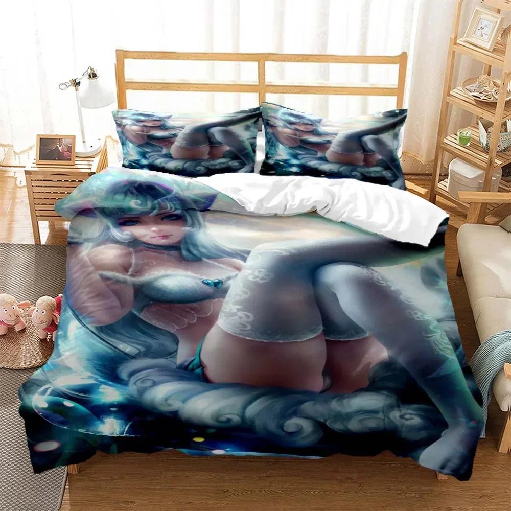 Sexy anime beauty Digital Print Comfortable Duvet Quilt Cover Pillowcase Bedding Set Children Bedroom Decoration Home Textile