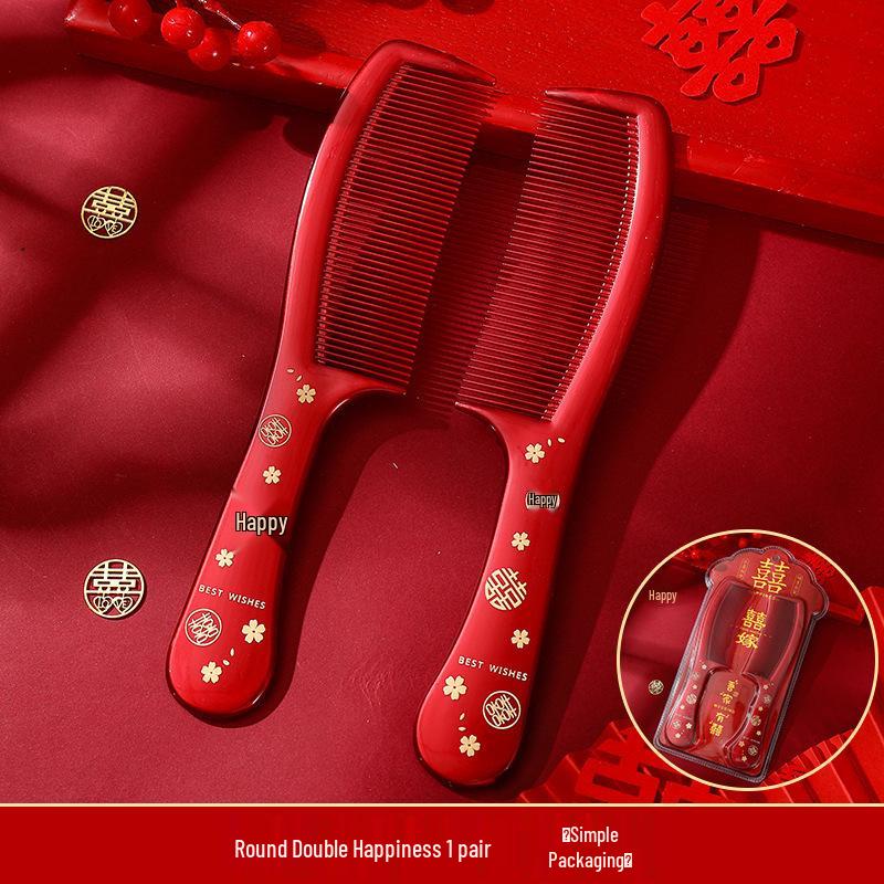 Bordowy Drewniany Zestaw Grzebieni Ślubnych z Lusterkiem - Pudełko na Prezent Weselny Panny Młodej