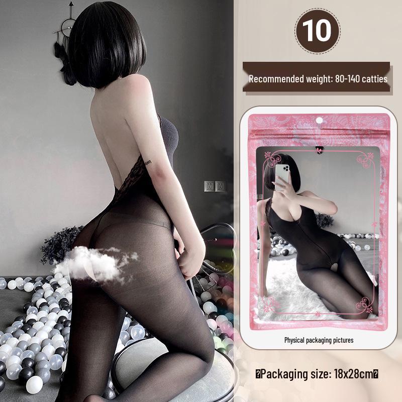 Linlinting Plus Size Sexy See-through Cutout Bodysuit with Open Crotch Stockings Set
