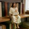 Figurina Compagna da Scrivania in Resina di Gesù, Statua Fatta a Mano di Gesù Cristo con Design Seduto, Statua di Gesù con Segno 'Io Sono Sempre con Voi' Decorazione, Statuetta Religiosa Serena