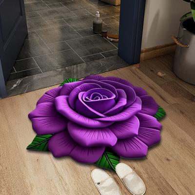 Plush Floral Floor Mat Absorbent Diatomaceous Earth Floor Rug Non-Slip 3D Visual Flower Pattern Rug for Bedroom Entrance Kitchen