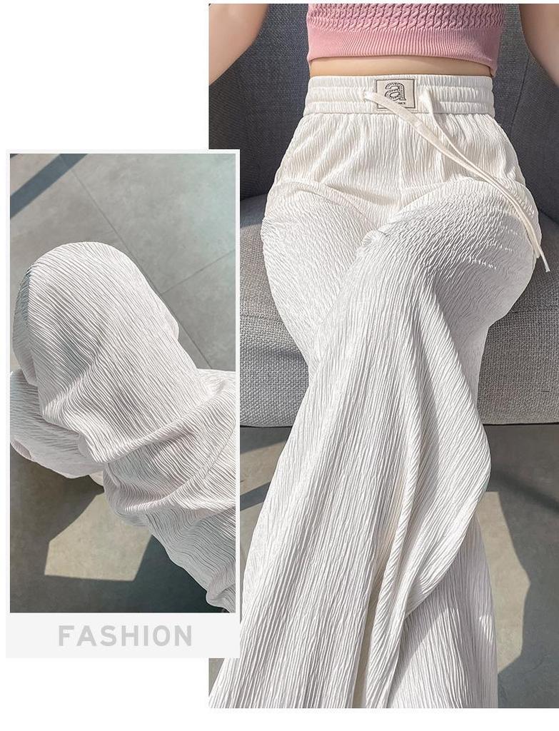 Pleated High Waist Fleece-Lined Wide Leg Pants for Women - Autumn Winter Slimming Plus Size Casual Wear