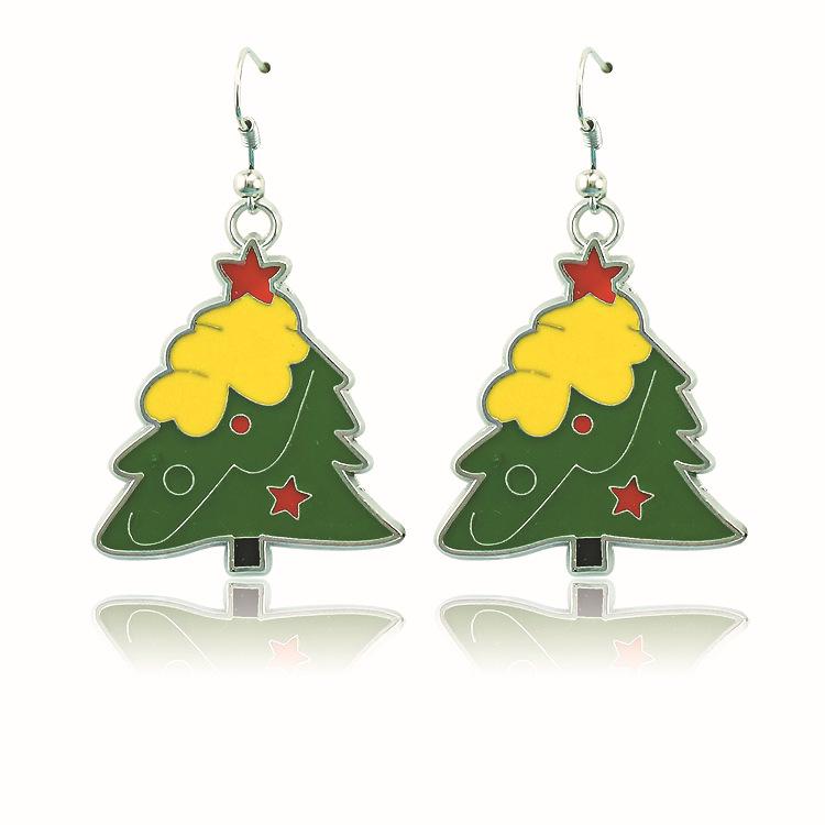 2018 European & American Style Green Enamel Christmas Tree Holiday Earrings European and American