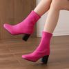 Green Women's Ankle Boots 2025 Autumn Winter Block Heels Short Socks Boot Black Pink Blue Party Shoes Female Large Size 48